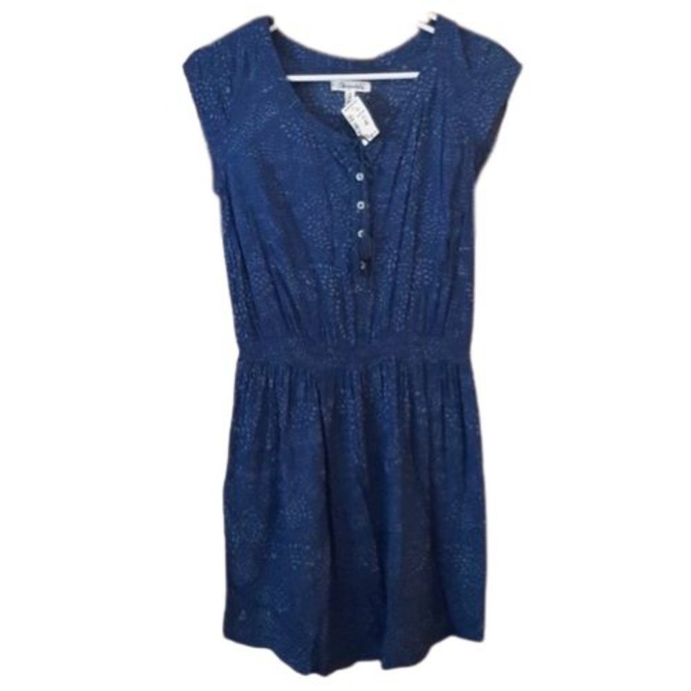 Aeropostale Raindrop Polka Dot Dress Size Small Elastic Waist Blue NWT